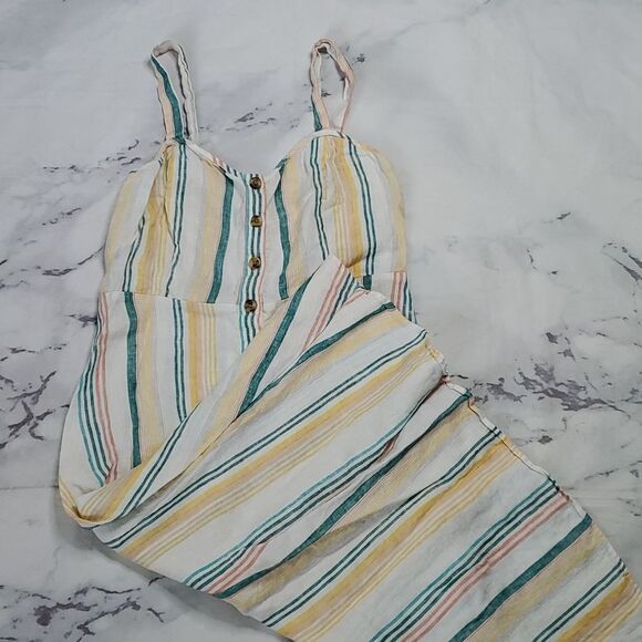 Madewell Dresses & Skirts - Madewell Linen Fitted-Bodice Midi Dress in Stripe